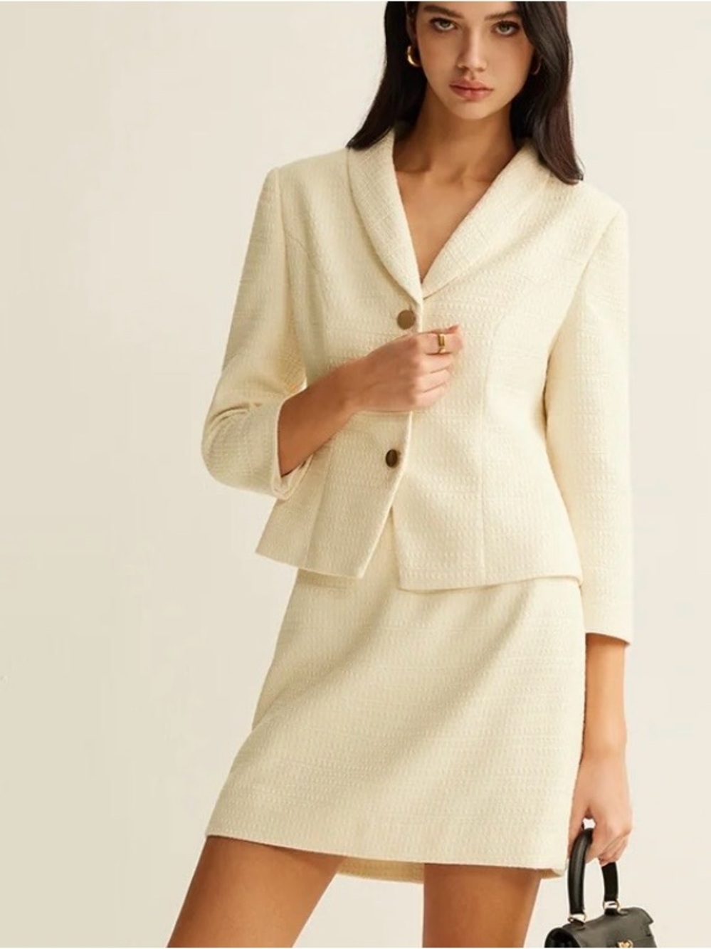 Commense Cream tweed Mini Skirt